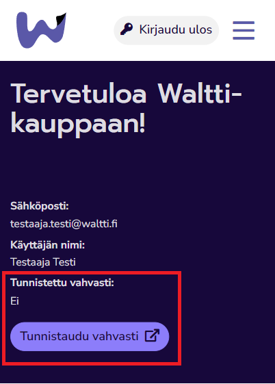 Kuvakaappaus Waltti-verkkokaupan etusivusta mobiilissa.