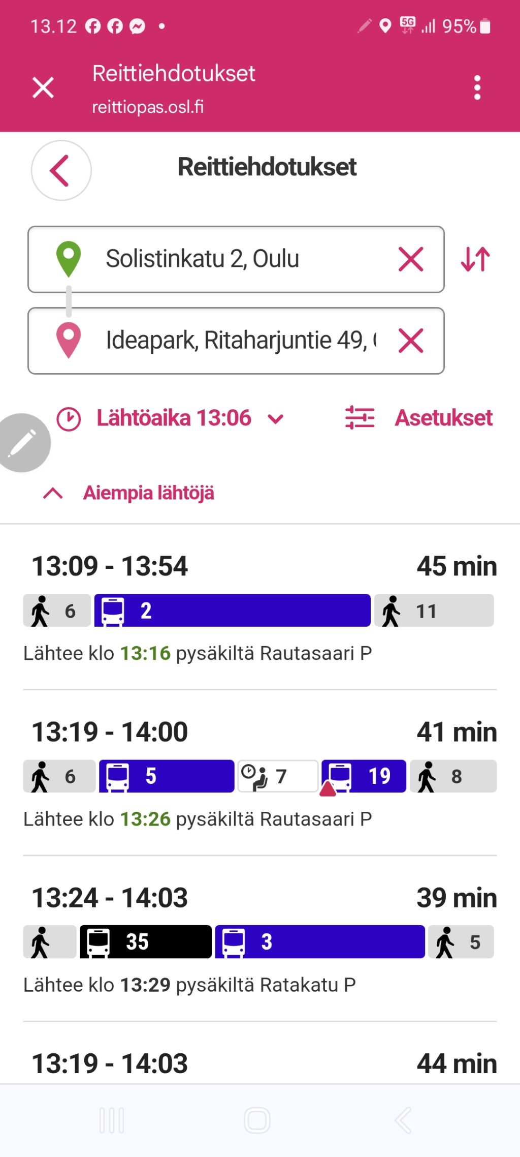 Ruutukaappaus reittioppaasta.