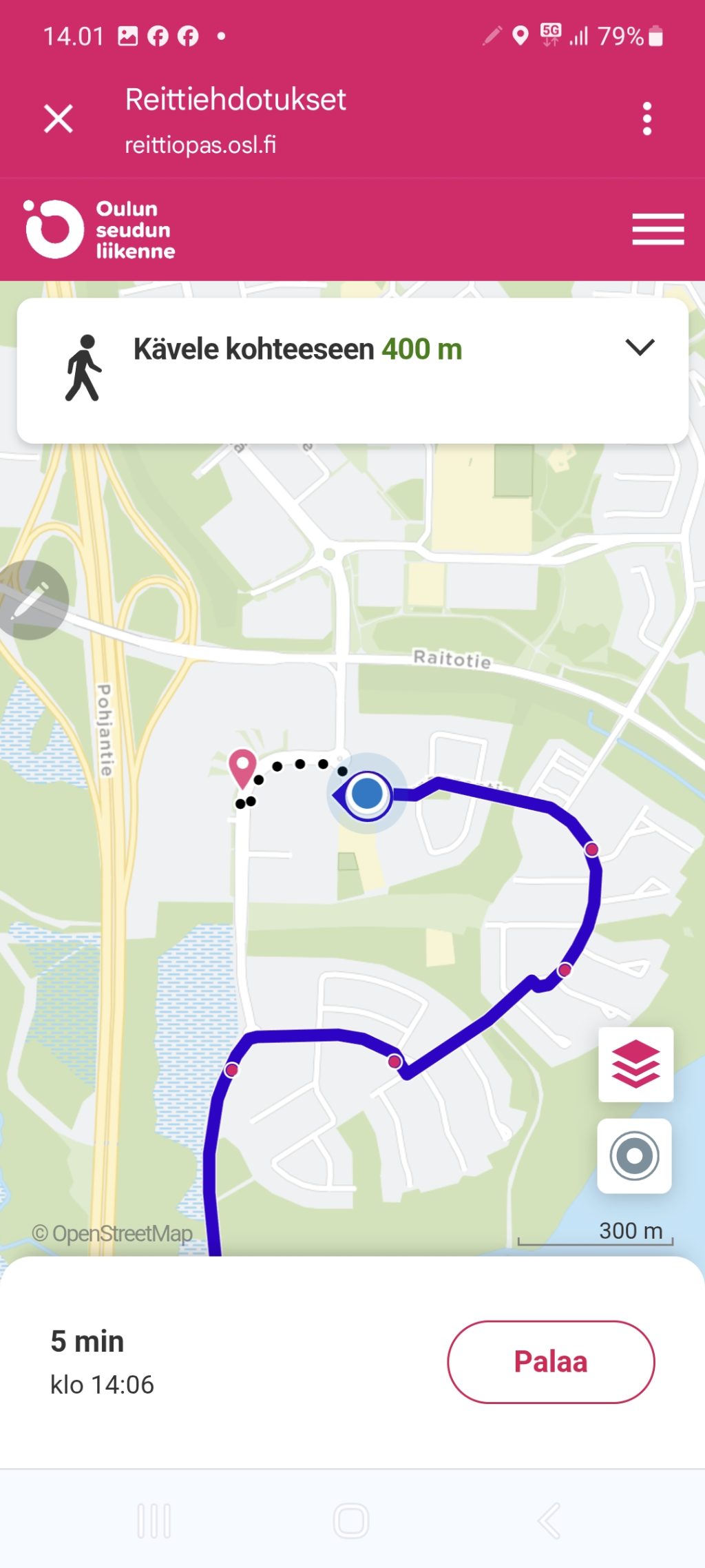 Ruutukaappaus reittioppaasta.