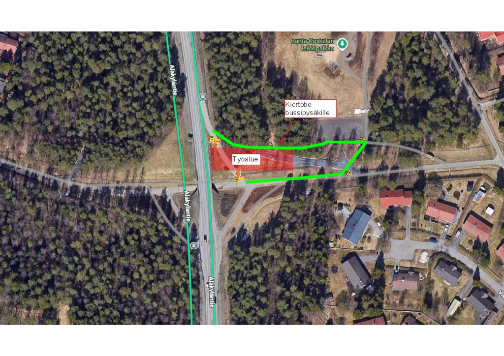 Karttakuva kiertotiestä pysäkille Rantakoskela P.